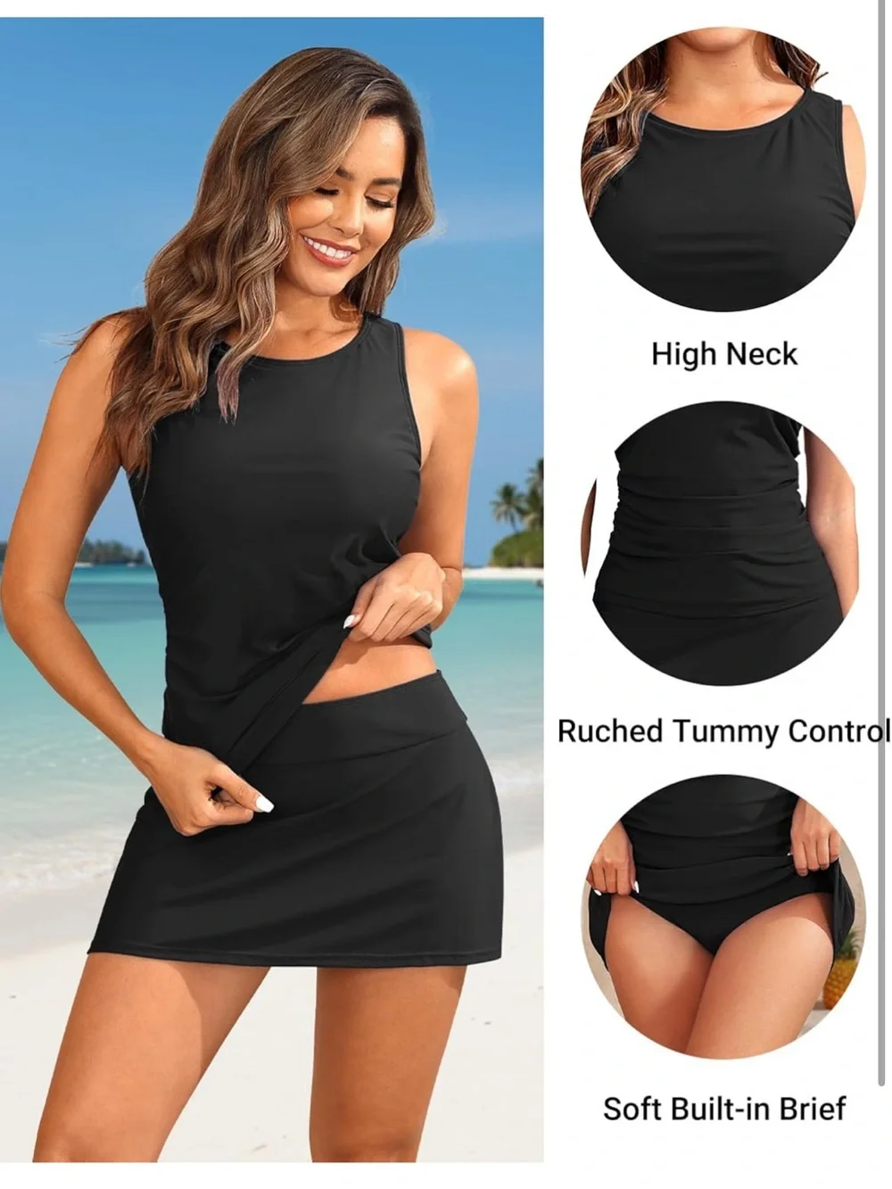 Black Tankini Swimsuits With Skirt - Two Piece Tummy Control S. 2378/bb6-2